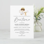 Bautizo Invitacion Niedlich BOY Angel Einfache Tau Einladung (Stehend Vorderseite)