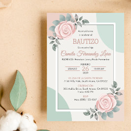 Bautizo Invitacion Niedlich Pink Roses Blume Taufe Einladung