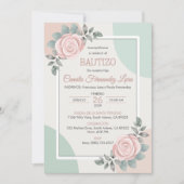 Bautizo Invitacion Niedlich Pink Roses Blume Taufe Einladung (Vorderseite)