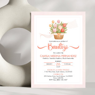 Bautizo Invitacion Pink Tulips Katholische Taufe Einladung