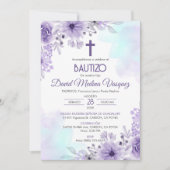 Bautizo Invitacion Taufe Elegante violette Blumen Einladung (Vorderseite)