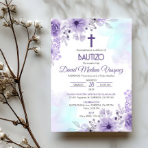 Bautizo Invitacion Taufe Elegante violette Blumen