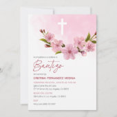 Bautizo Invitacion Taufe Japanische rosa Blume Einladung (Vorderseite)