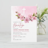 Bautizo Invitacion Taufe Japanische rosa Blume Einladung (Stehend Vorderseite)