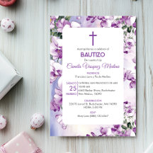 Bautizo Invitación Taufe Niedliche violette Blumen