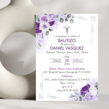 Bautizo Invitación Taufe Niedliche violette Blumen