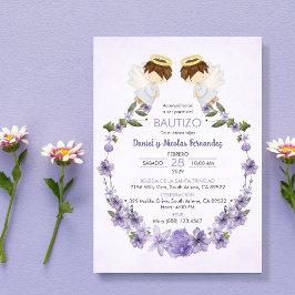 Bautizo Invitacion Twin Buben Niedlich Angels Tauf Einladung