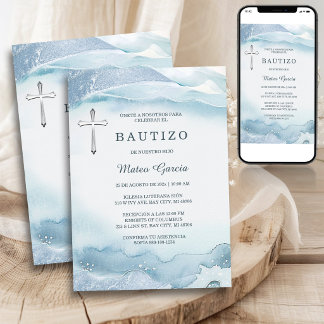Bautizo Niño Azul Cruz Einladung