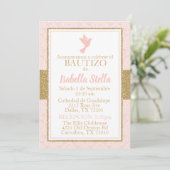 Bautizo Spanische Taufe Pink Gold Dove Einladung (Stehend Vorderseite)