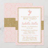 Bautizo Spanische Taufe Pink Gold Dove Einladung (Vorne/Hinten)