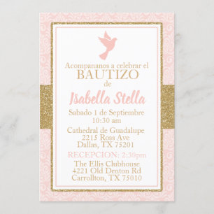 Bautizo Spanische Taufe Pink Gold Dove Einladung