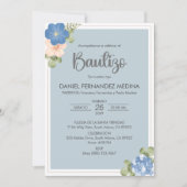 Bautizo Spanish Invitacion Blauer Blumen Taufe Einladung (Vorderseite)