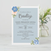 Bautizo Spanish Invitacion Blauer Blumen Taufe Einladung (Stehend Vorderseite)