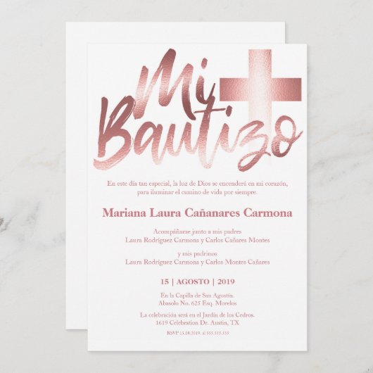 Bautizo Taufe Spanisch Sprachliche Imitate ROSE GO Einladung (Vorne/Hinten)