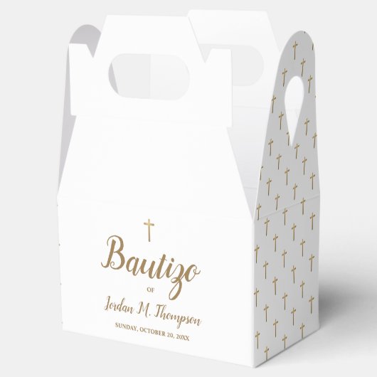 Bautizo White Gold Cross Custom Spanische Taufe Geschenkschachtel (Geöffnet)