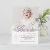 Bautizo Word Pink Foto Einladung (Stehend Vorderseite)