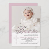 Bautizo Word Pink Foto Einladung (Vorne/Hinten)