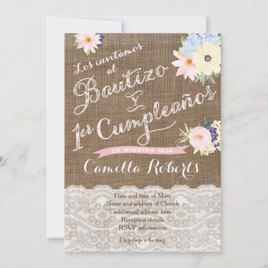 Bautizo y 1er cumpleaños, invitaciones para niña einladung (Vorderseite)