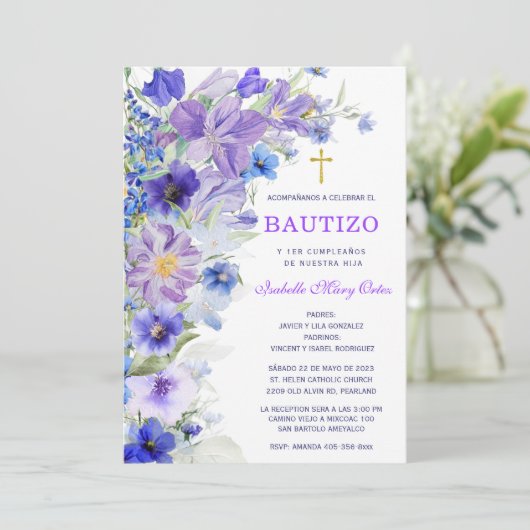 Bautizo Y Primer Añito de nuestro hija Einladung (Stehend Vorderseite)