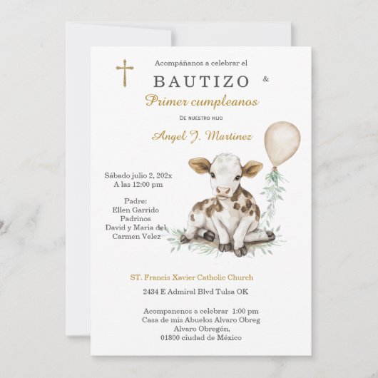 Bautizo y Primer Cumpleaños Niño Einladung (Vorderseite)