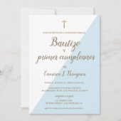 Bautizo y primer cumpleaños Taufe Spanisch Blau Einladung (Vorderseite)