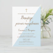 Bautizo y primer cumpleaños Taufe Spanisch Blau Einladung (Stehend Vorderseite)
