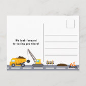 Bautransporter 1. Geburtstag Party Einladung Postkarte (Rückseite)