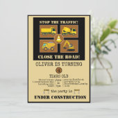 Bautransporter | Boys Themed Birthday Party Einladung (Stehend Vorderseite)