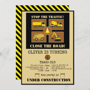 Bautransporter   Boys Themed Birthday Party Einladung