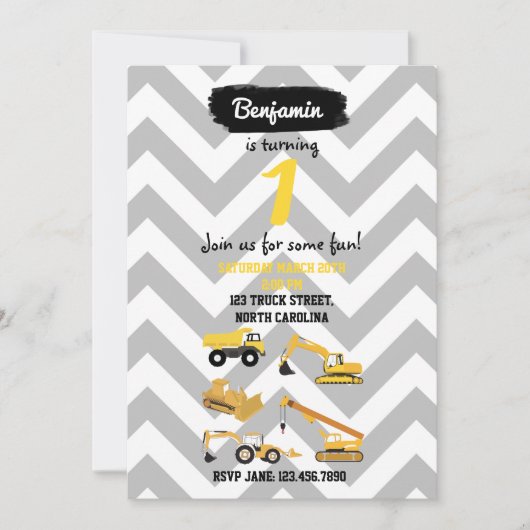 Bautransporter Einladungen zum Geburtstag (Vorderseite)