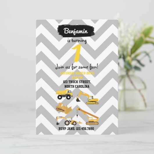 Bautransporter Einladungen zum Geburtstag (Stehend Vorderseite)