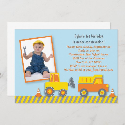 Bautransporter Geburtstag Einladung (Vorne/Hinten)