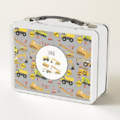 Bautransporter Muster Kids Personalisiert Metall Brotdose (Rückseite)