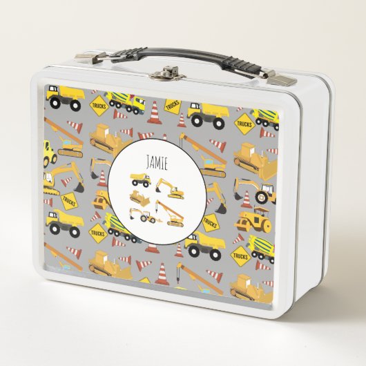 Bautransporter Muster Kids Personalisiert Metall Brotdose (Vorderseite)