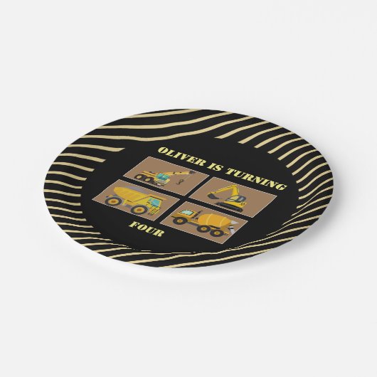 Bautransporter | Thema Kindergeburtstag Pappteller (Schrägansicht)