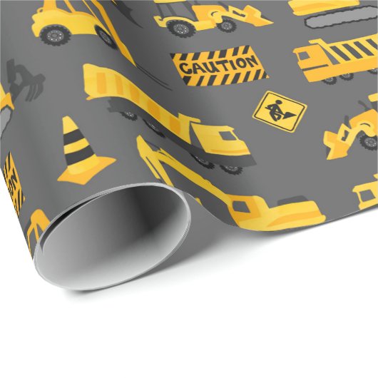 Bautransporter und -zeichen Muster Grau Geschenkpapier (Rolleneckpunkt)