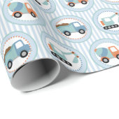 BAUTrucks - Niedlich blau weiß Geschenkpapier (Rolleneckpunkt)