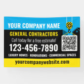 Bauunternehmen QR Code Blue Promotion Banner (Horizontal)