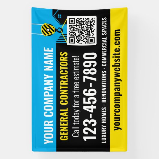 Bauunternehmen QR Code Blue Promotion Banner (Vertikal)