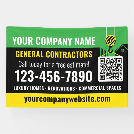 Bauunternehmen QR Code Grüne Werbung Banner (Horizontal)