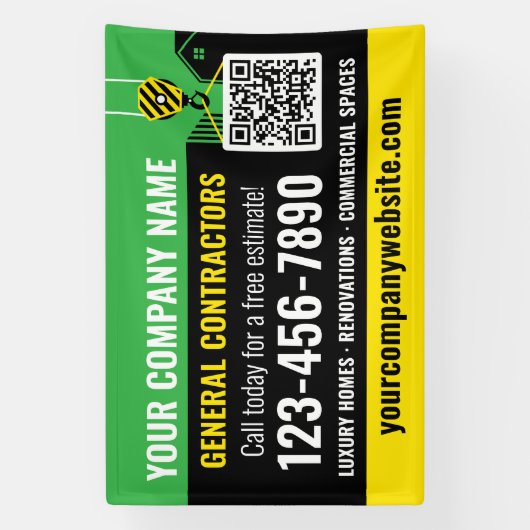 Bauunternehmen QR Code Grüne Werbung Banner (Vertikal)