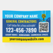 Bauunternehmen QR Code Navy Blue Promotions Banner (Horizontal)