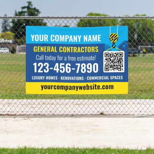 Bauunternehmen QR Code Navy Blue Promotions Banner (Insitu)