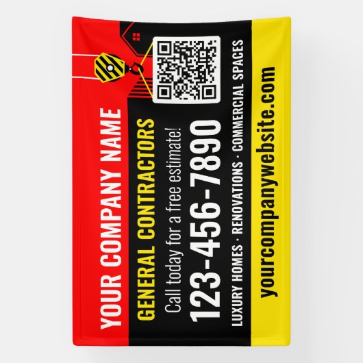 Bauunternehmen QR Code Red Promotions Banner (Vertikal)