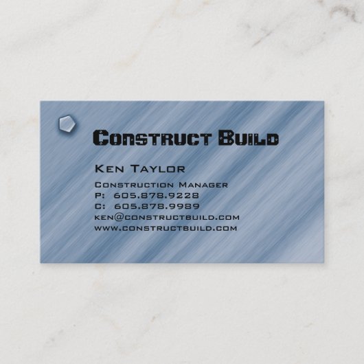 Bauunternehmer-Visitenkarte-Metallblau Visitenkarte (Vorderseite)
