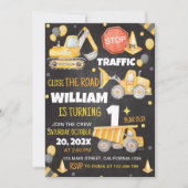 Bauwagen 1. Geburtstag Einladung (Vorderseite)