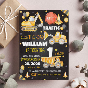 Bauwagen 1. Geburtstag Einladung