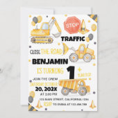 Bauwagen 1. Geburtstag Einladung (Vorderseite)