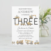 Bauwagen 3. Geburtstag Party Einladung (Stehend Vorderseite)