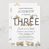 Bauwagen 3. Geburtstag Party Einladung (Vorne/Hinten)